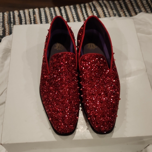 Red Glitter Men's Loafers - Picture 1 of 3